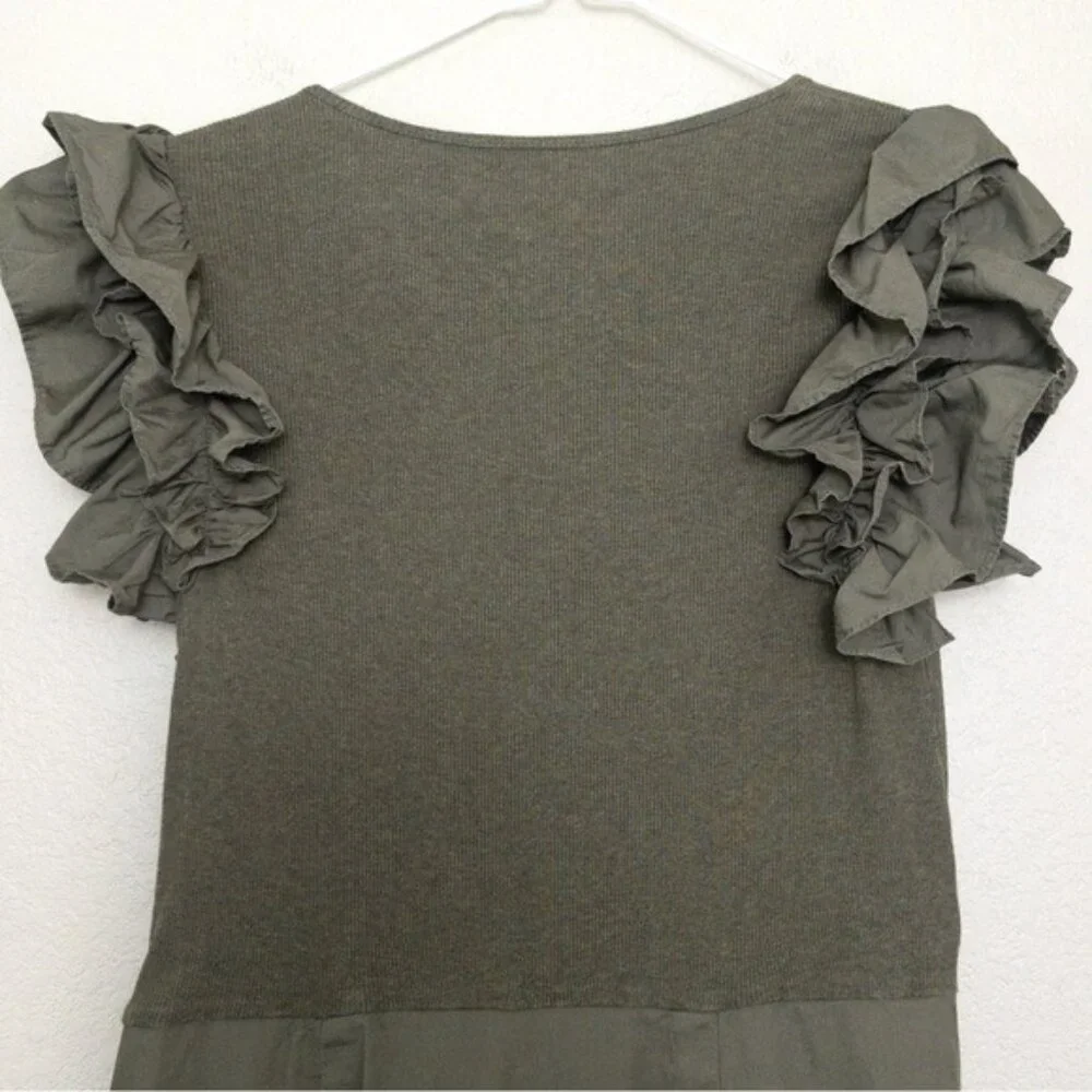 Ulla Johnson Isabella Ruffle Dress XL Military Melange Draped Midi Green - Picture 11 of 13